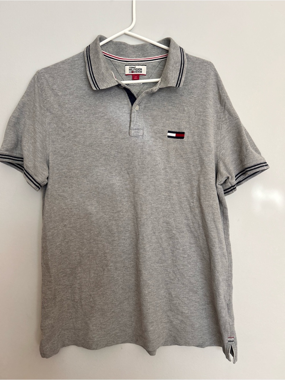 Men’s TOMMY HILFIGER Short Sleeve Polo Shirt Gray Size L Custom Fit